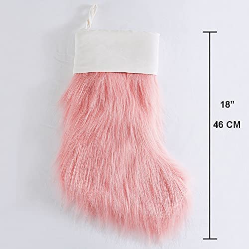 XWTEX Pink Lovely Christmas Stockings Cozy Faux Fur Christmas Stocking 20 Large Decor Hanging Ornament Fireplace Xmas Tree Holiday Party Decoration Gifts 1 Piece