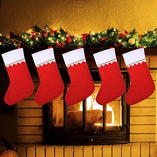 2 RED FELT CHRISTMAS STOCKINGS HANGING MANTEL NEW HOLIDAY FIREPLACE DECORATIONS 
