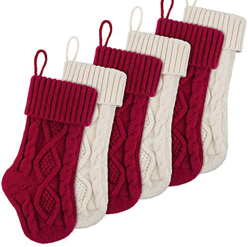 Meriwoods Christmas Stockings, 6 Pack 15 Inches Small Cable Knit Knitted  Stockings, Rustic Xmas Farmhouse Decorations for Family Holiday Country  Home 