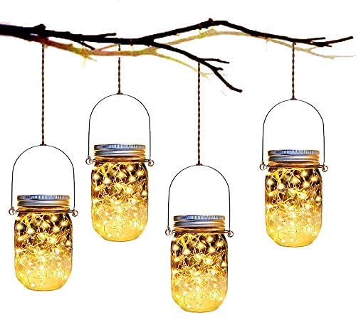 8 Pack 30 LEDs Aobik Solar Mason Jar Hanging Lights String Fairy Lights Glass Solar Laterns Table Lights,Great Outdoor Lamp Décor for Patio Garden Yard Deck Floor and Lawn Jar & Hangers Included 