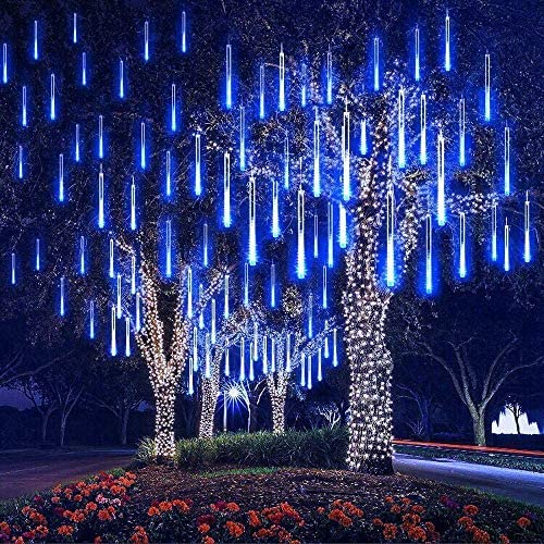 Blue iBaycon 11.8 inch 10 Tubes 240 LED Meteor Shower Raindrop Lights with Timer Function Cascading Lights LED Icicle Lights Falling Raindrop Lights for Holiday Party Wedding Christmas Tree Decoration