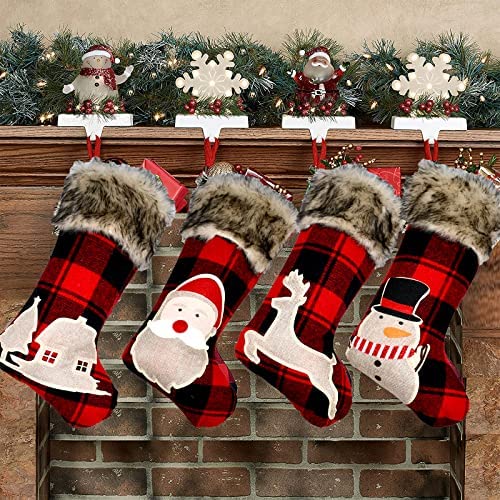 Christmas Stockings 3 Pack 18 inches Red and Black Buffalo Plaid Red/White 