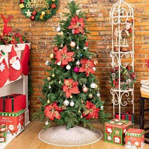 30 Inch Tree Skirt Mat with Glitter Snowflake Dot Snow Pattern Pattern for Natural Rustic Tree Skirt Holiday Decoration HOHOTIME Burlap Christmas Tree Skirt