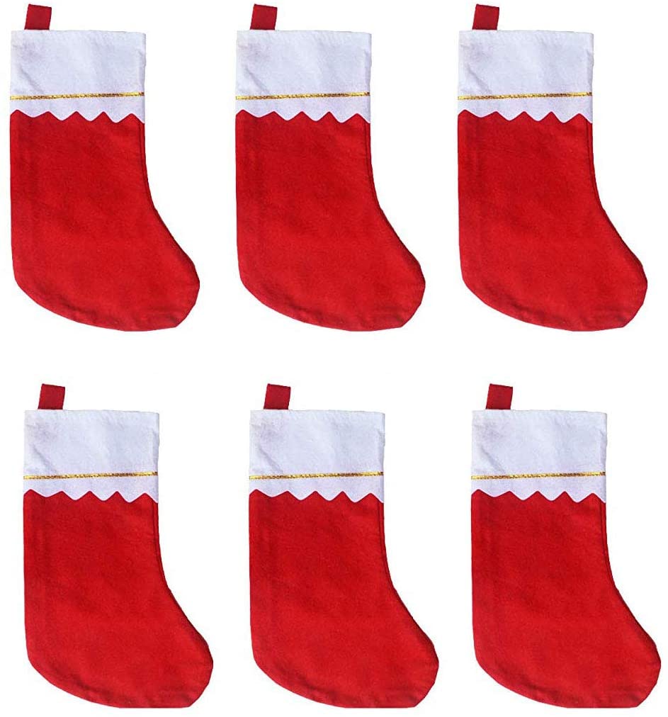 Christmas Red White Stocking with Felt Picture Tree 