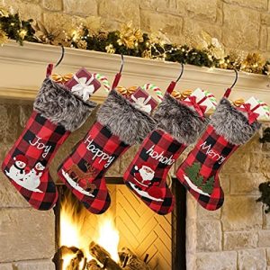 Christmas Stockings Red Black Buffalo Plaid Stocking Gift Bag Xmas Ornaments 