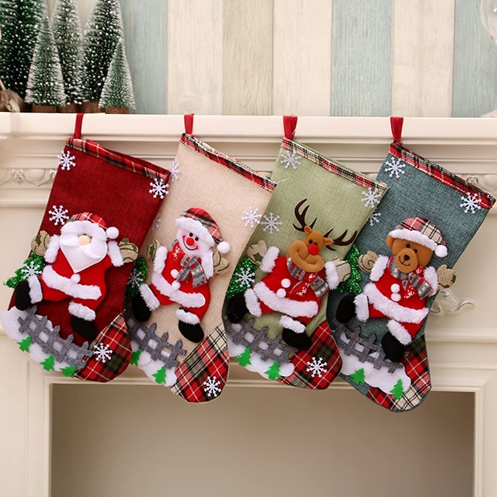 Christmas Stockings Big Xmas Stockings Decoration Santa Snowman Reindeer Gift 