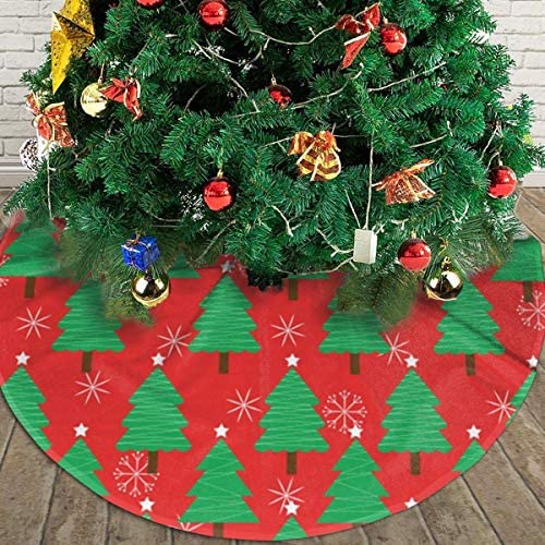 Christmas Tree Skirt Waterproof Green Mat Holly Pattern 