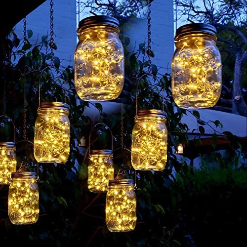 Mason Jars/Handles Included Solar Mason Jar Lights,6 Pack 30 Led Fairy Hanging Jar Lights,Solar Lanterns for Outdoor Patio Party Garden Wedding Decor Lights