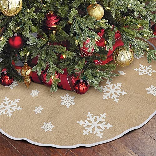 Burlap Snowflake Christmas Tree Skirt Ornament 48inch Diameter Christmas Decoration New Year Party Supply 