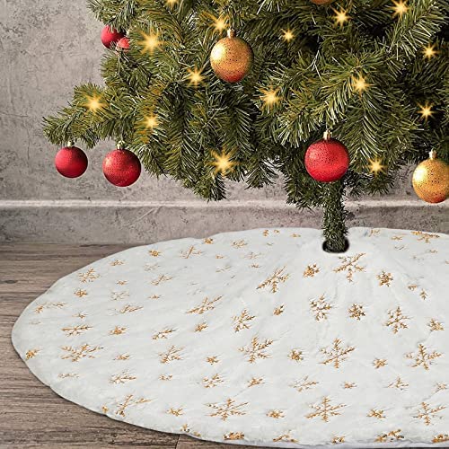 Bazahy Christmas Tree Plush Skirt 36 inch Snow White Faux Fur Christmas Tree Skirt Ornaments Xmas Tree Skirts Carpet Apron for Christmas Holiday Decoration Year Party Supply Christmas Tree Skirt 