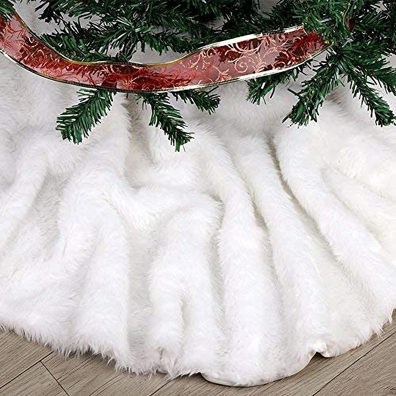 Rechoo Christmas Tree Skirt 31 Inches Pure White Faux Fur Tree Skirt for Merry Christmas & New Year Party Xmas Holiday Home Decorations 