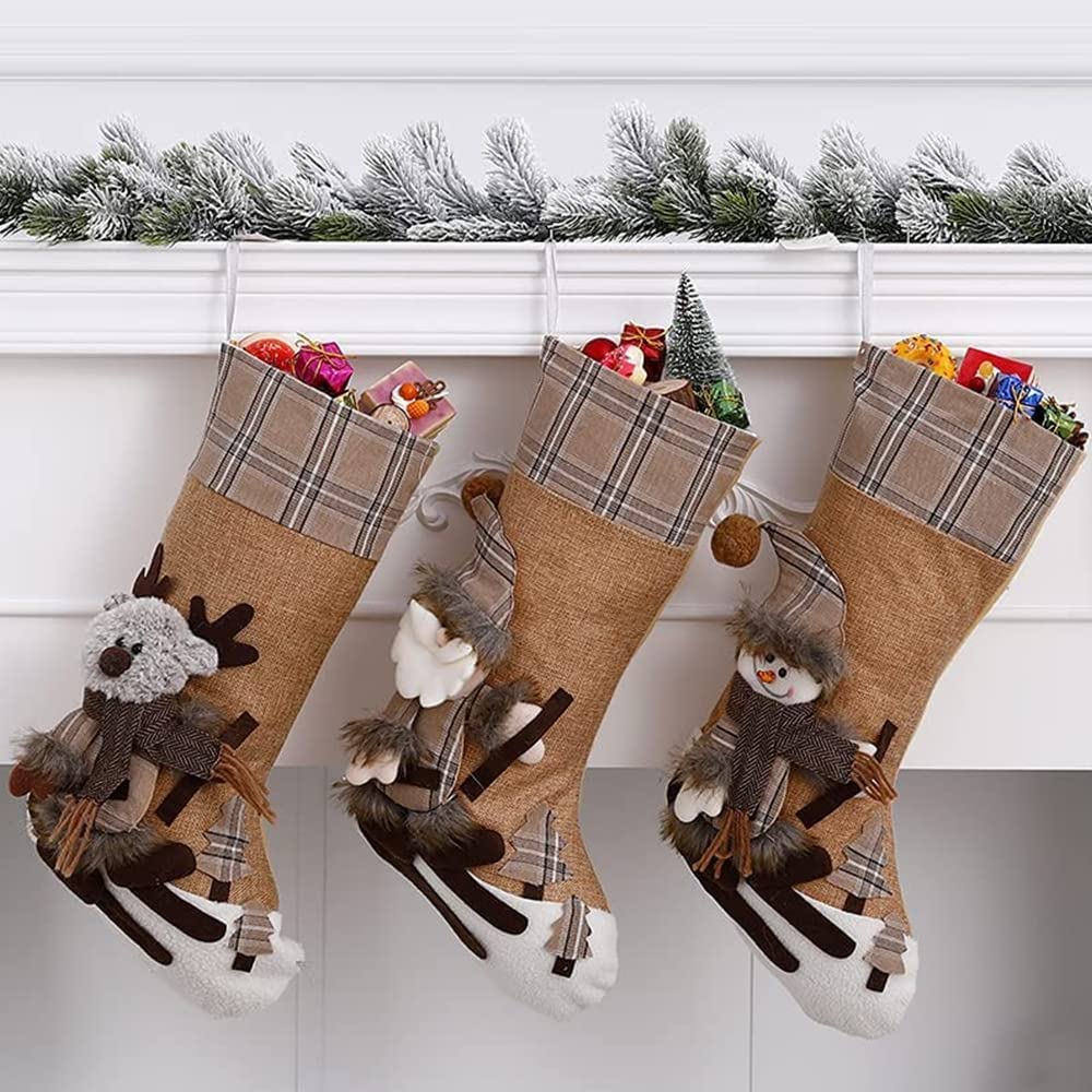 3D Fleece Snowman Felt Christmas Xmas Stocking ~ Reindeer Santa 