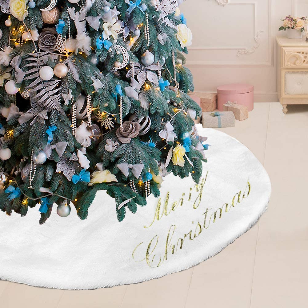 Christmas Tree Skirt 60 inch White Faux Fur 