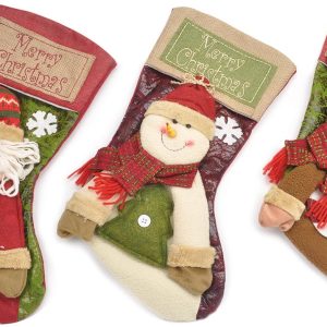Evelyne GMT-10285 Holiday Season Christmas Stocking 2pcs Set Santa and Snowman
