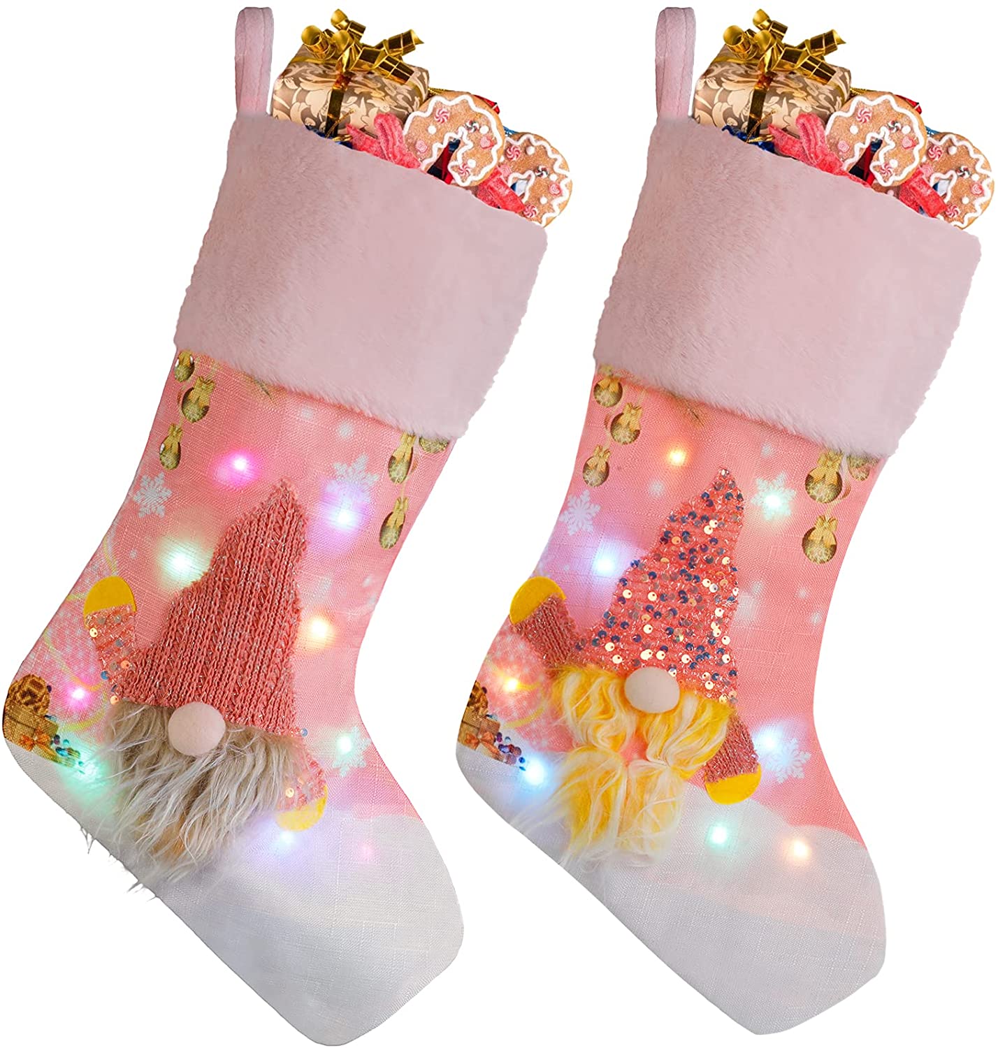 Burlap Christmas Stockings 18” Merry Christmas  3D Gnome Doll Stocking Holder 