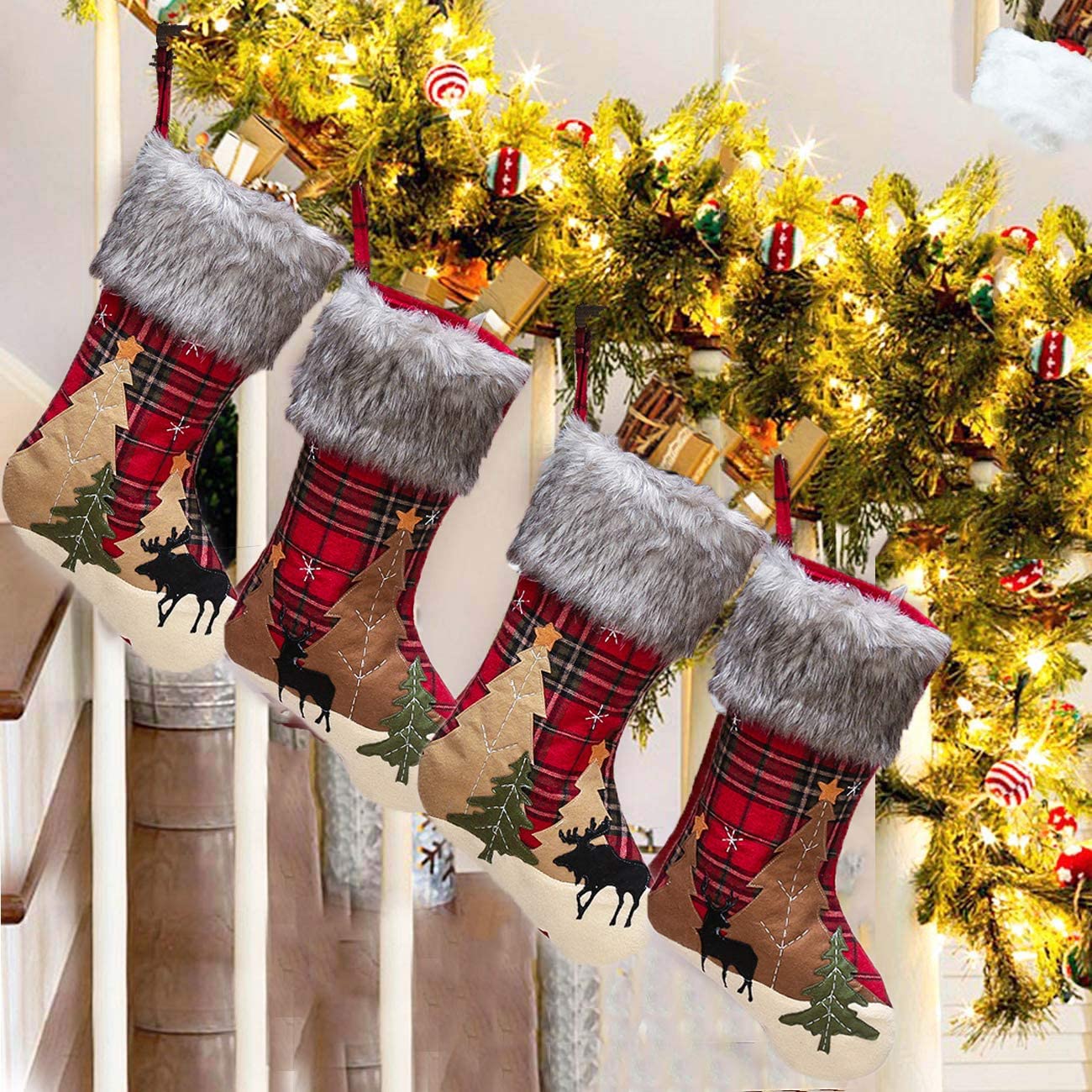 Christmas Stockings Rustic Country Reindeer 