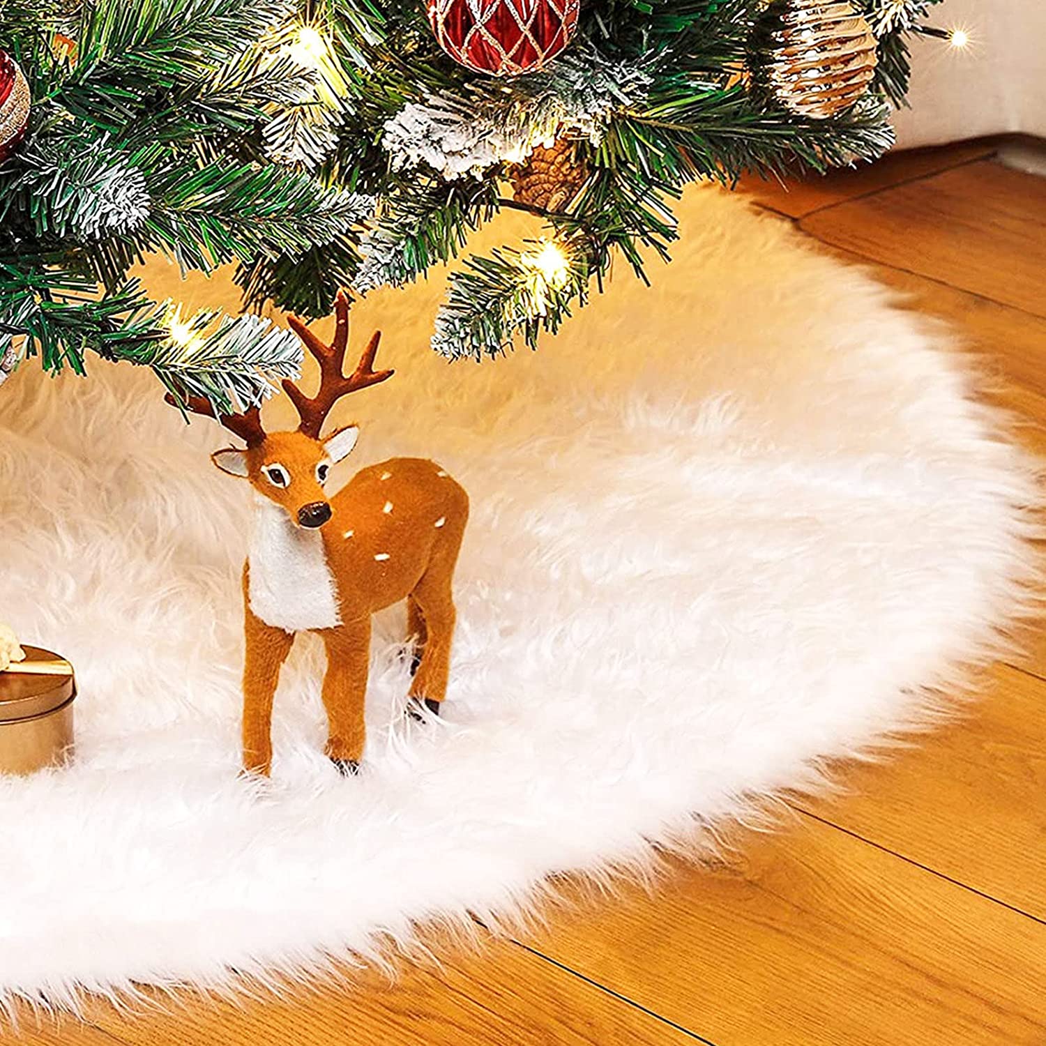 Details about   Christmas Tree Skirt White Plush Floor Mat Cover Xmas Home Party Ornament Decor 