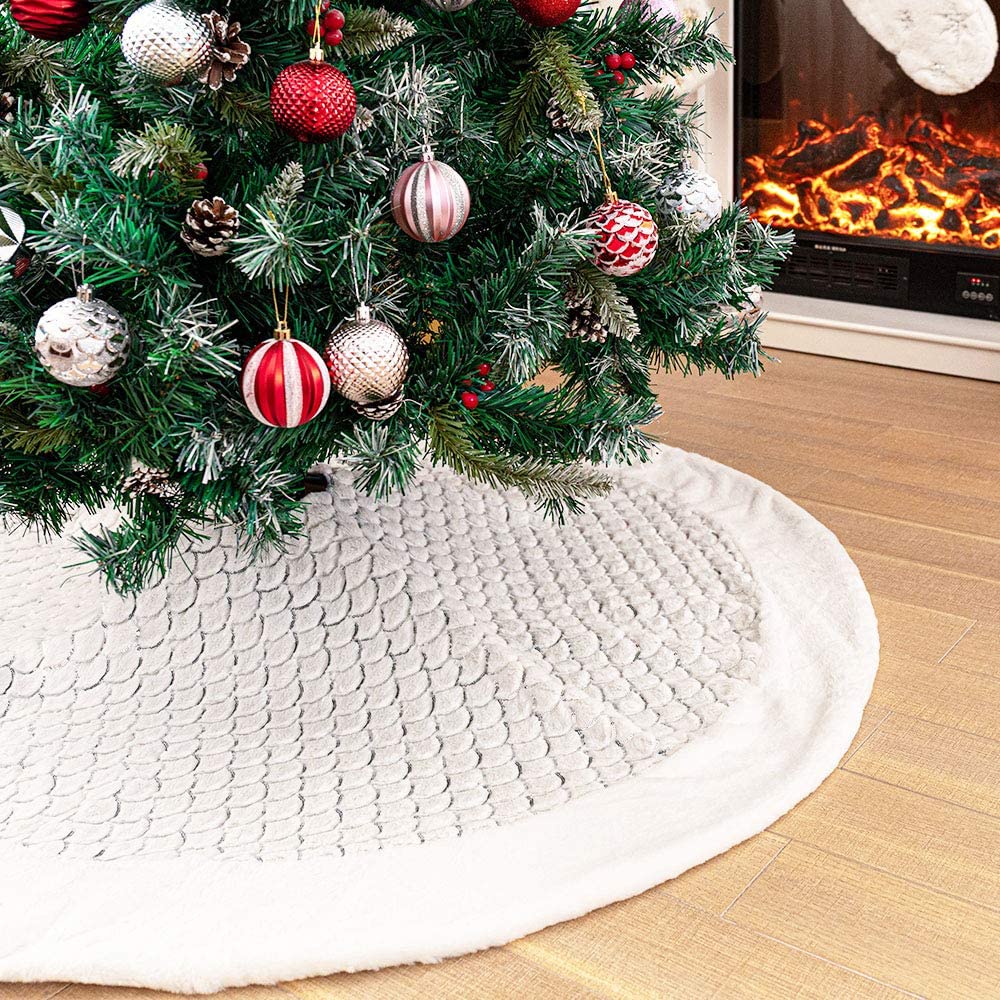 4 Size White Snow Tree Skirt Plush Base Xmas Christmas Party Mat Cover Decor USA 