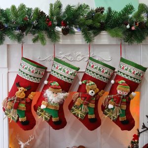 3D Christmas Stockings 18'' Hanging Xmas Snowman /Santa's Toy Stockings Gift Bag 