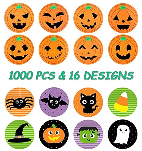 Color 2 Pumpkin Spider Bat Roll Sticker 1000PCS Halloween Stickers for Kids 