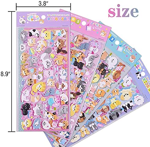 Cats and Dogs Stickers 4 Different Sheets for Kids, 3D Puffy Sticker for  Kids, Bulk Scrapbooking, Foam Cats Dogs Kitten Puppy Stickers for Boys  Girls