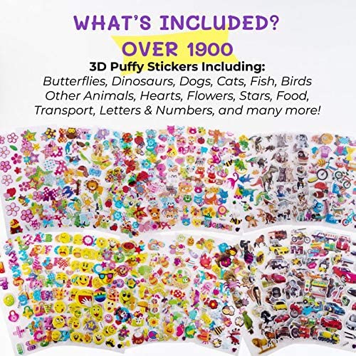 Kids Stickers 1000+, 40 Different Sheets, 3D Puffy Stickers for Kids Gift