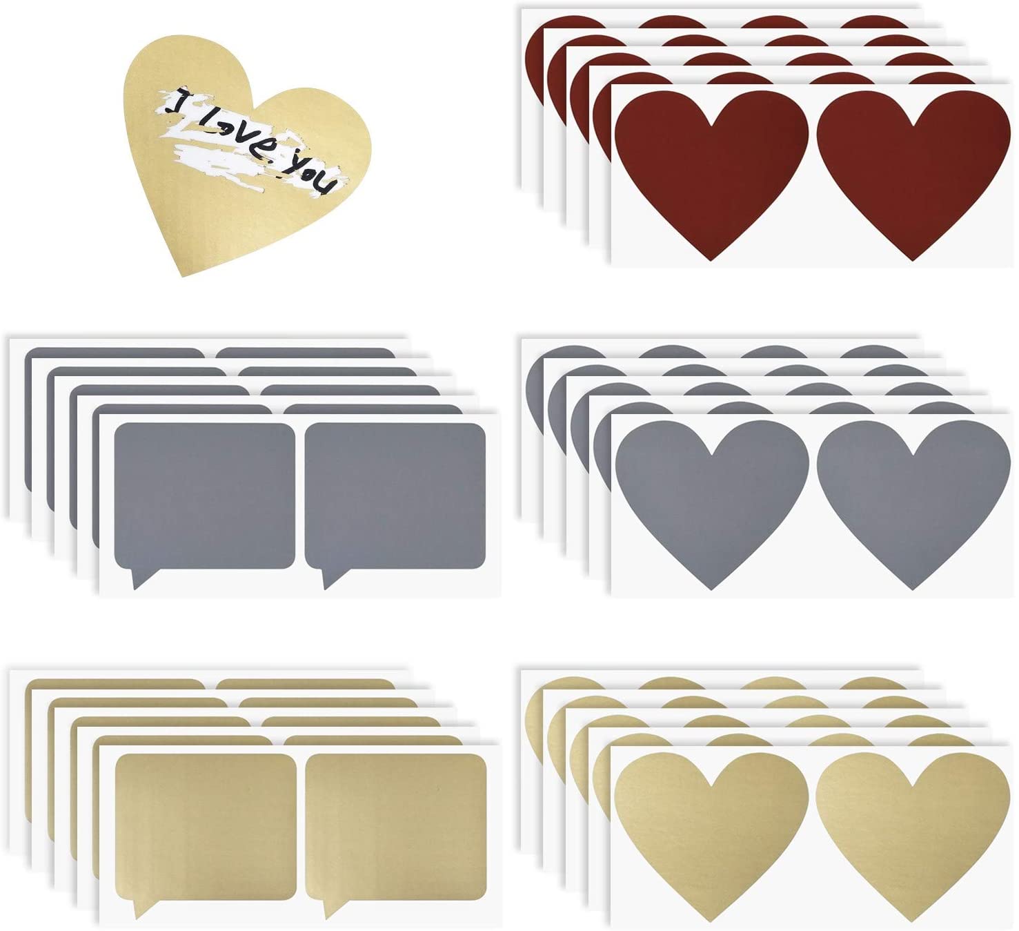 50PC Scratch Off Sticker Love Heart Shape Silver Color 2*2" ForHome Game 
