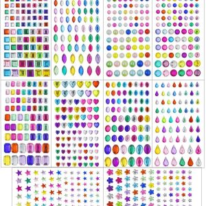 Makeup Hartop 15 Sheets Rhinestone Stickers Self-Adhesive Bling Craft Jewels Crystal Gem Stickers for Nail Festival Assorted Sizes and Shapes Body 