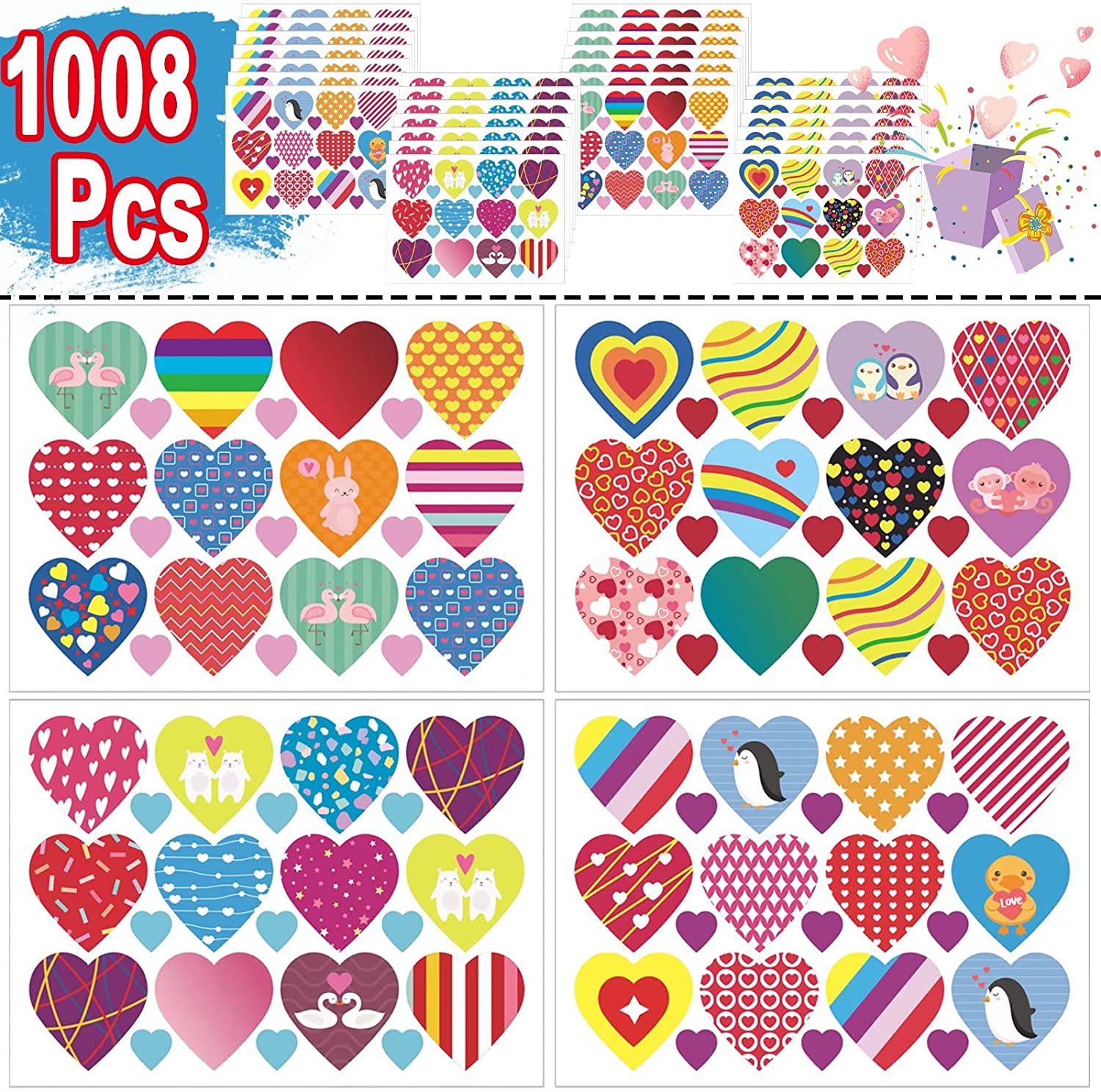 Wedding Birthday Card-Making Party Envelopes 1000 Pieces Valentines Day Heart Stickers 1/1.5 Self-Adhesive Heart-Shaped Crafting Stickers Arts Decorations for DIY Scrapbooking 