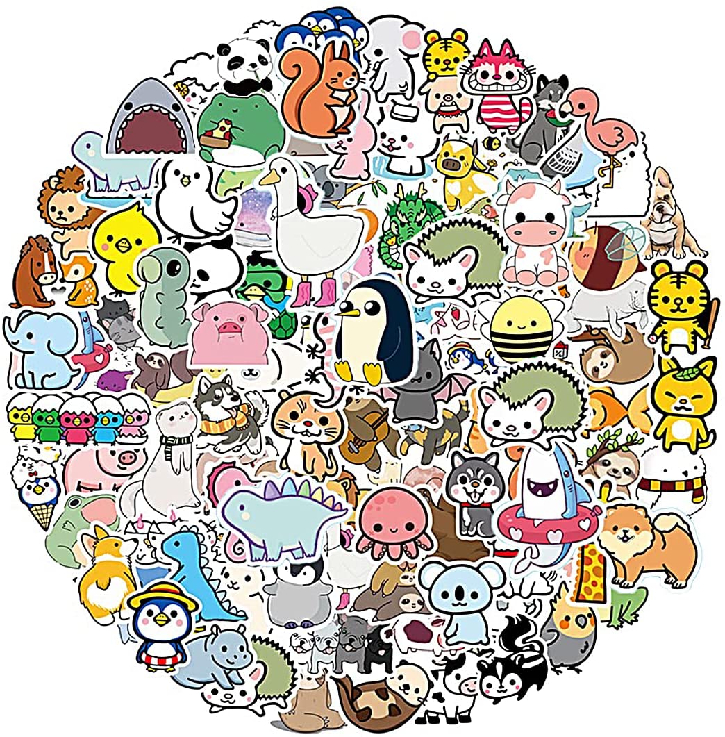 Water Bottles Animal World 100PCS Cute Color Cartoon Animal Decal Stickers for Laptop and Water Bottles,Waterproof Durable Trendy Vinyl Laptop Decal Stickers Pack for Teens Computer Travel Case 