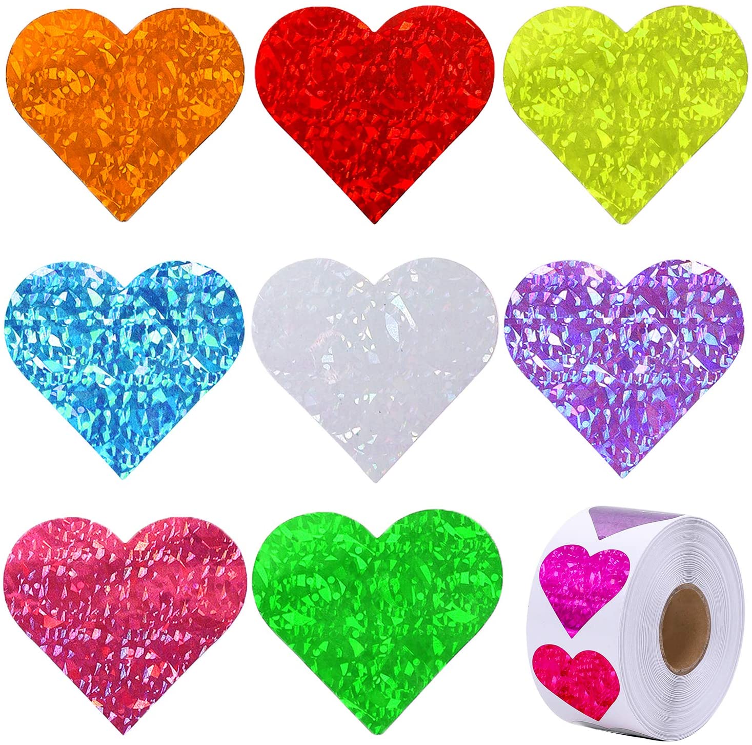 Ruisita 500 Pieces Glitter Foam Heart Stickers Self Adhesive Heart Decals 5 Colors 25 Pieces Large Foam Heart Shaped for Valentines Day Wedding Decoration 