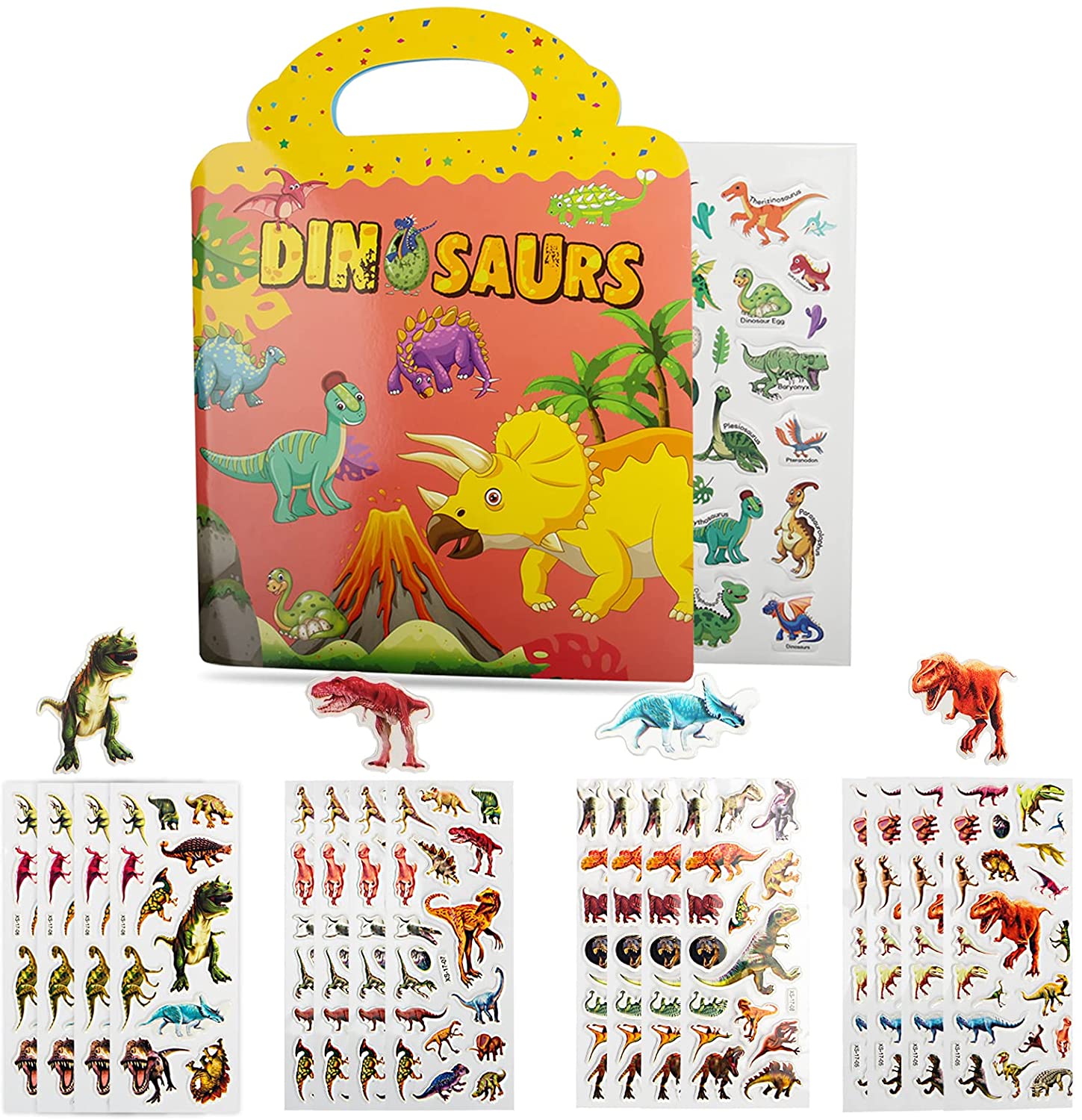 6 Sheets Children PVC Puffy Kids Teacher Reward Stickers Wall Dinosaur Stickers