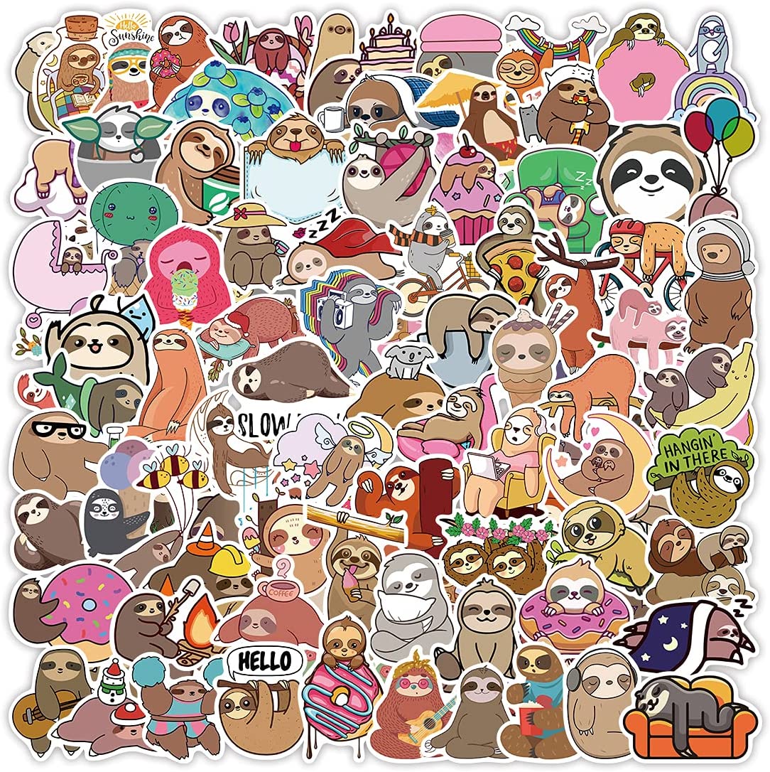 Details about   100pcs Sloth Cute Graffiti Vinyl Stickers Decals for Skateboards Luggage Bottle 