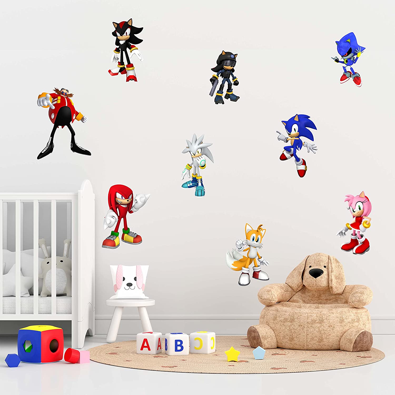 Sonic The Hedgehog Cartoon 3D Broken Wall Game Wall Stickers Children's Bedroom Living Room Background Wall Stickers Removable PVC Home Decoration BKQT20041 