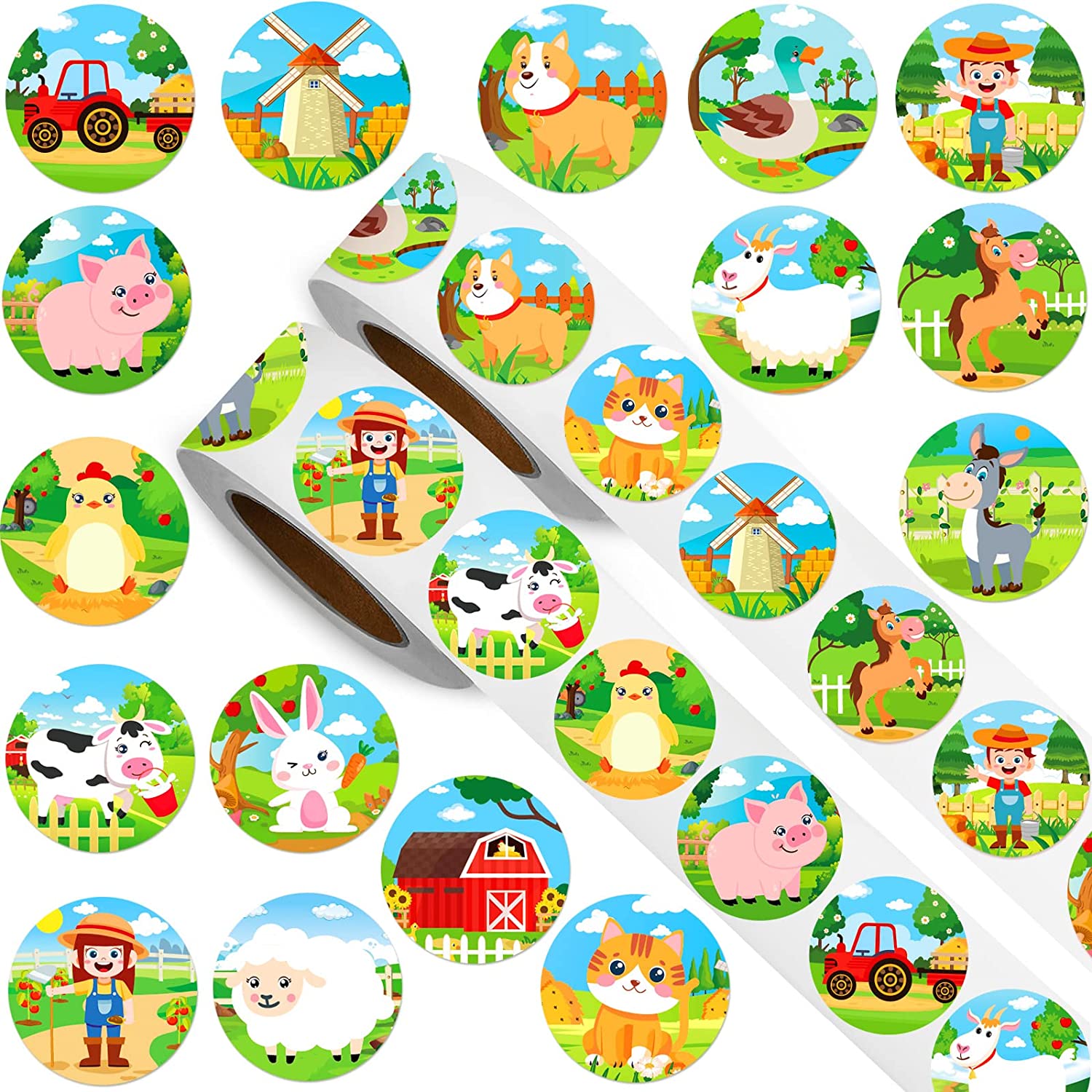 Invites etc. Kids On The Farm 15 x 50mm Round PERSONALISED Glossy Stickers/Sticky Labels-Party Bag Seals 