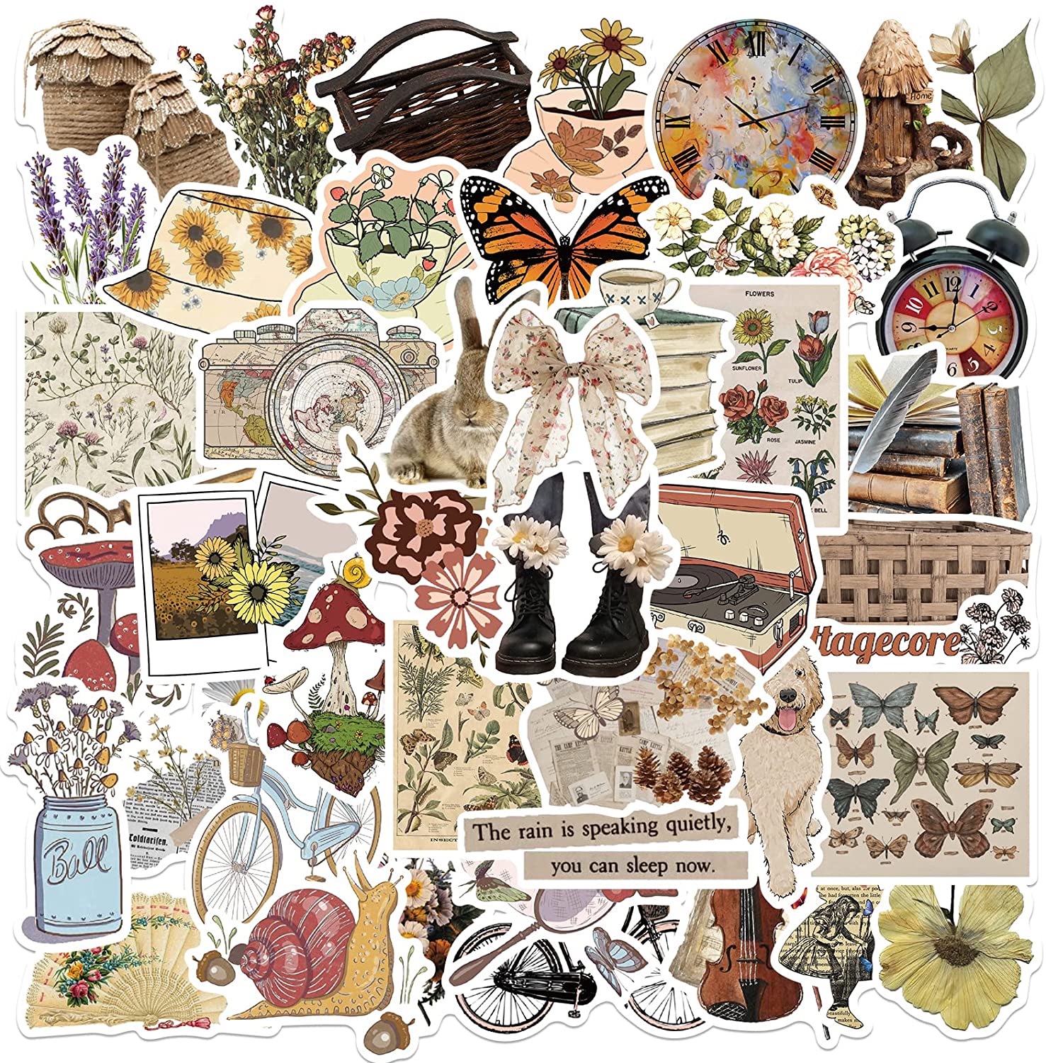 50 Pcs Insect Style Waterproof Nature Vinyl Stickers Pack for Scrapbooking Water Bottle DIY 