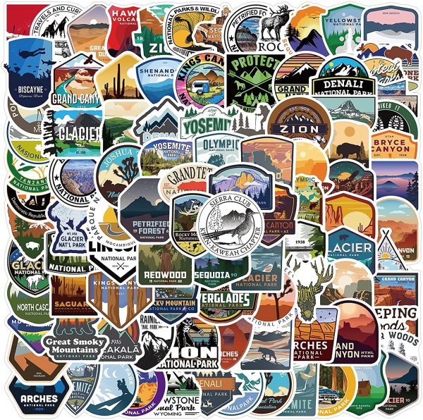 Wilderness Nature Outdoors Hiking Camping Travel Adventure Gift Stickers Waterproof RV Trailer Car Luggage Decal Crater Lake National Park Sticker Vinyl Black Round 