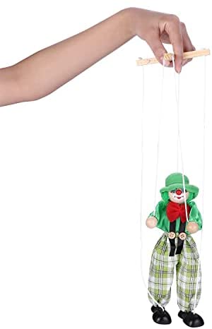 Pull String Puppet Clown Wooden Marionette Joint Activity Doll Vintage Child Toy 
