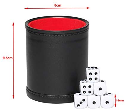 RERIVER Leather Dice Cup Set Red Felt Lining Quiet Dice Shaker Cup with 6 Red Standard Dot Dice for Farkle Yahtzee Games 1 Pack 