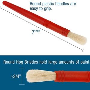 10 Piece Large Round Hog Bristle Children's Tempera and Artist Paint Brushes 