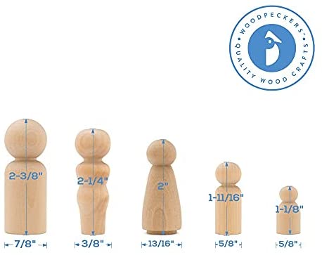 60 Pieces Unfinished Wooden Peg Dolls 5 Assorted Shapes Decorative Family Wood 