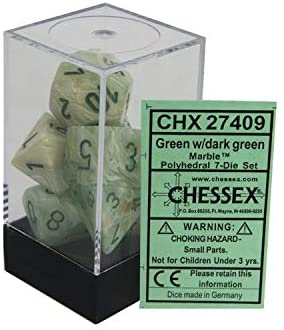 Set 7 dadi CHESSEX Marble Green dark 27409 Verde scuro D&D die dice CHX 