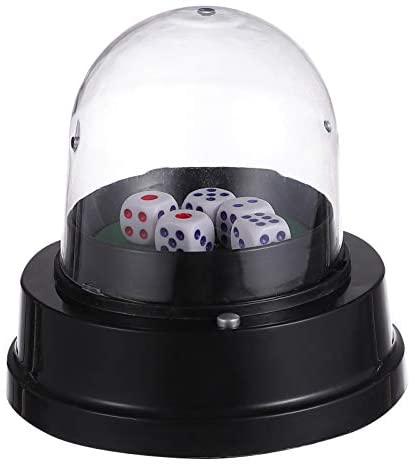 Fishlor Dice Roller Cover Automatic Dice Cup KTV Pub Bar Transparent Plastic Cover Dice Roller Cup Anti-Trap Black Party Game Play with 5 Dices 