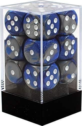 Gemini Blue & Steel with White Chessex Dice d6 16mm Six Sided Die 12 