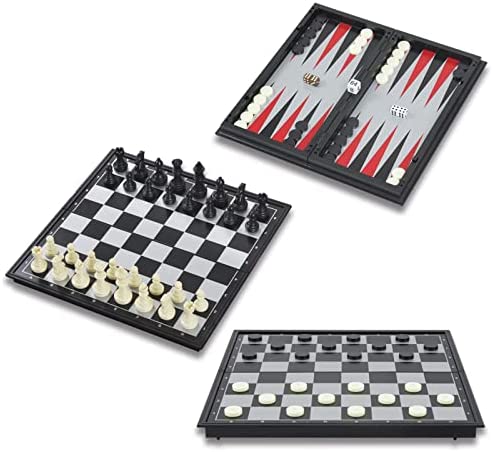3 in 1 Folding Travel Magnetic Game Set Chess Checkers Backgammon Set with Magne 
