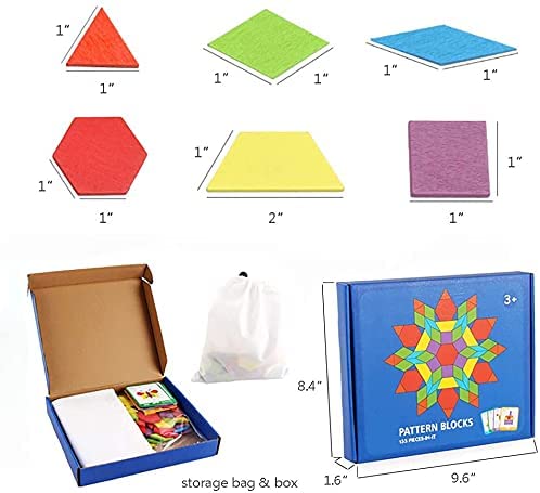 nobrands Puzzle Toy-Wooden Pattern Blocks Set Rompecabezas de Forma geométrica Rompecabezas Educativo Juguete para niños Rompecabezas de Tangram de 180 Piezas 