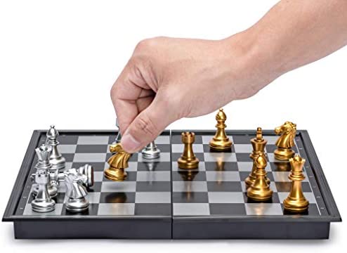 Travel Magnetic Chess Set Folding Board Portable Gold Silver Play Game 9.7 Inch 
