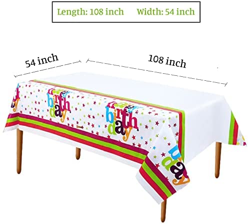 Birthday Plastic Tablecloth Rectangle for Birthday Party 108 X 54 Inch Disposable Table Cover Ideal Party Supplies Happy Birthday Decorations Table Cover 