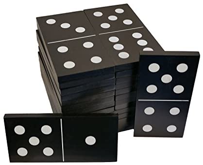 Kids Adults Outdoor Games Jumbo Black Color Wood & White Numbers Get Out Giant Wooden Dominoes 28-Piece Set & Bag