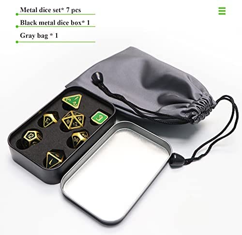 ACEFLY Dungeons & Dragons Role Playing Metal Dice Set,D&D RPG 7PCS Cool Gemstone Dice Set with Gift Metal Case,Creative Gift. Copper Shining Green 
